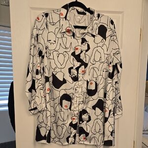 Kaktus Black and White Button Down Shirt with Red Accents